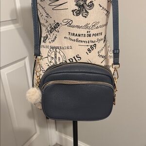 Elegant Blue Pom Pom by London Crossbody Bag
